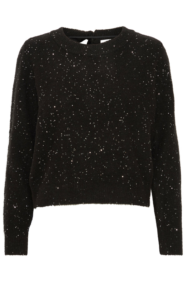 ICHI Black Sparkly Bow Jumper