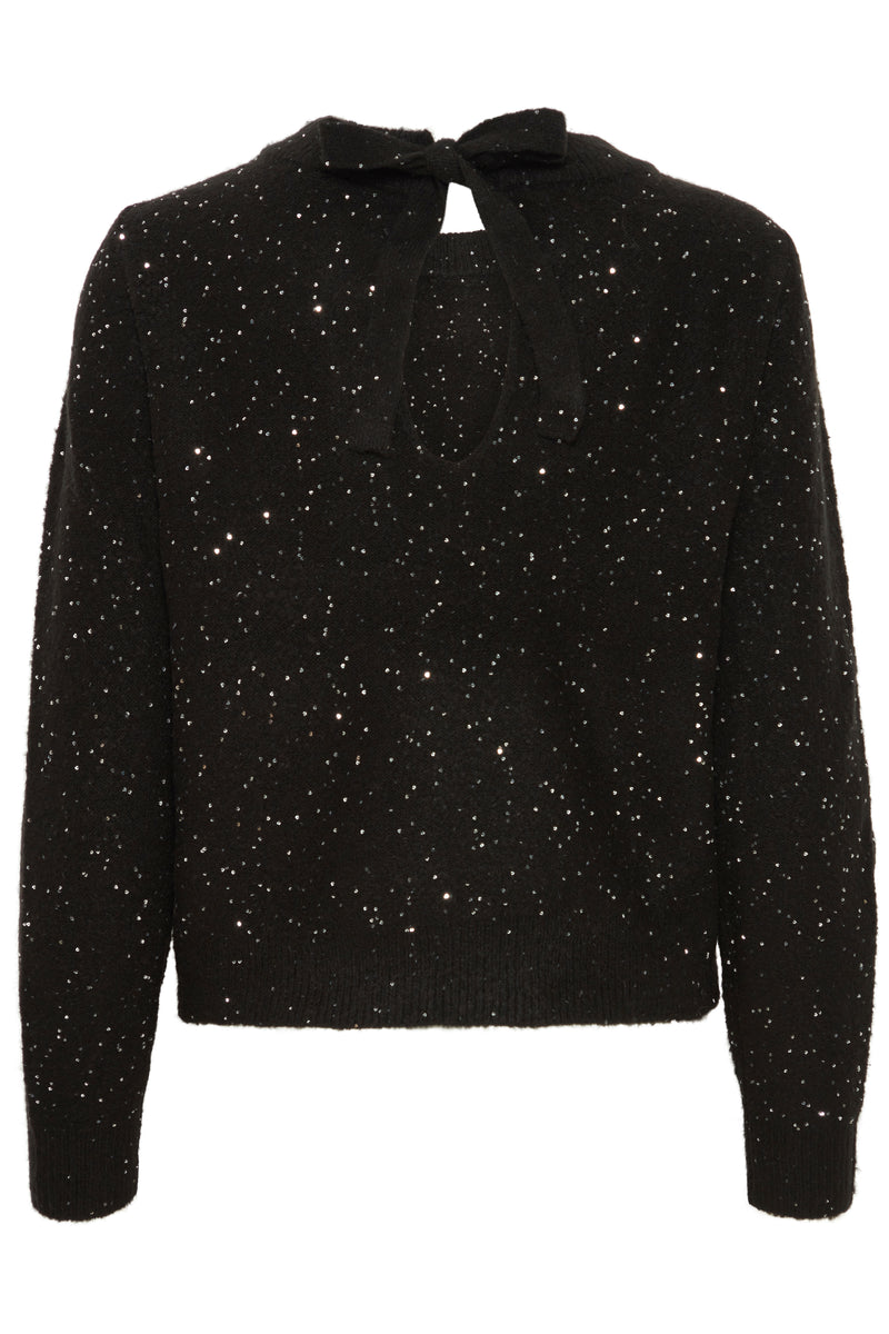 ICHI Black Sparkly Bow Jumper