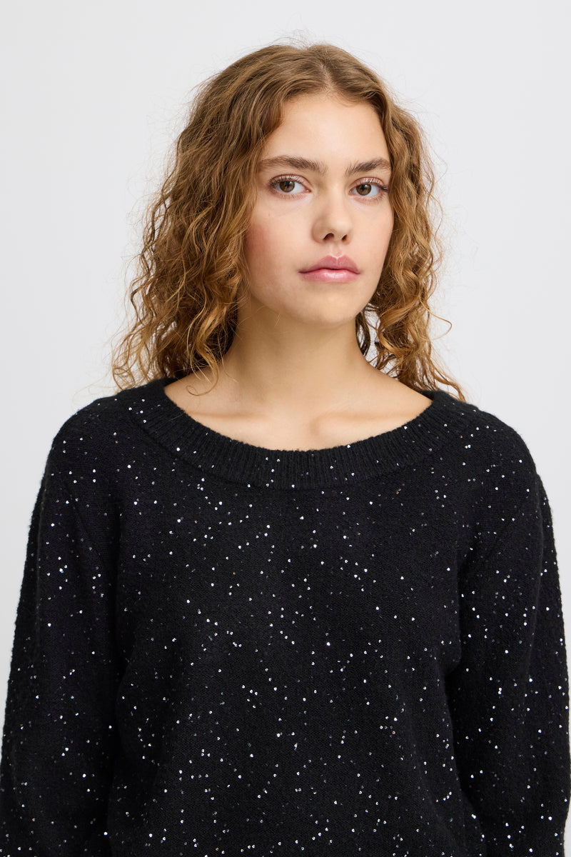 ICHI Black Sparkly Bow Jumper