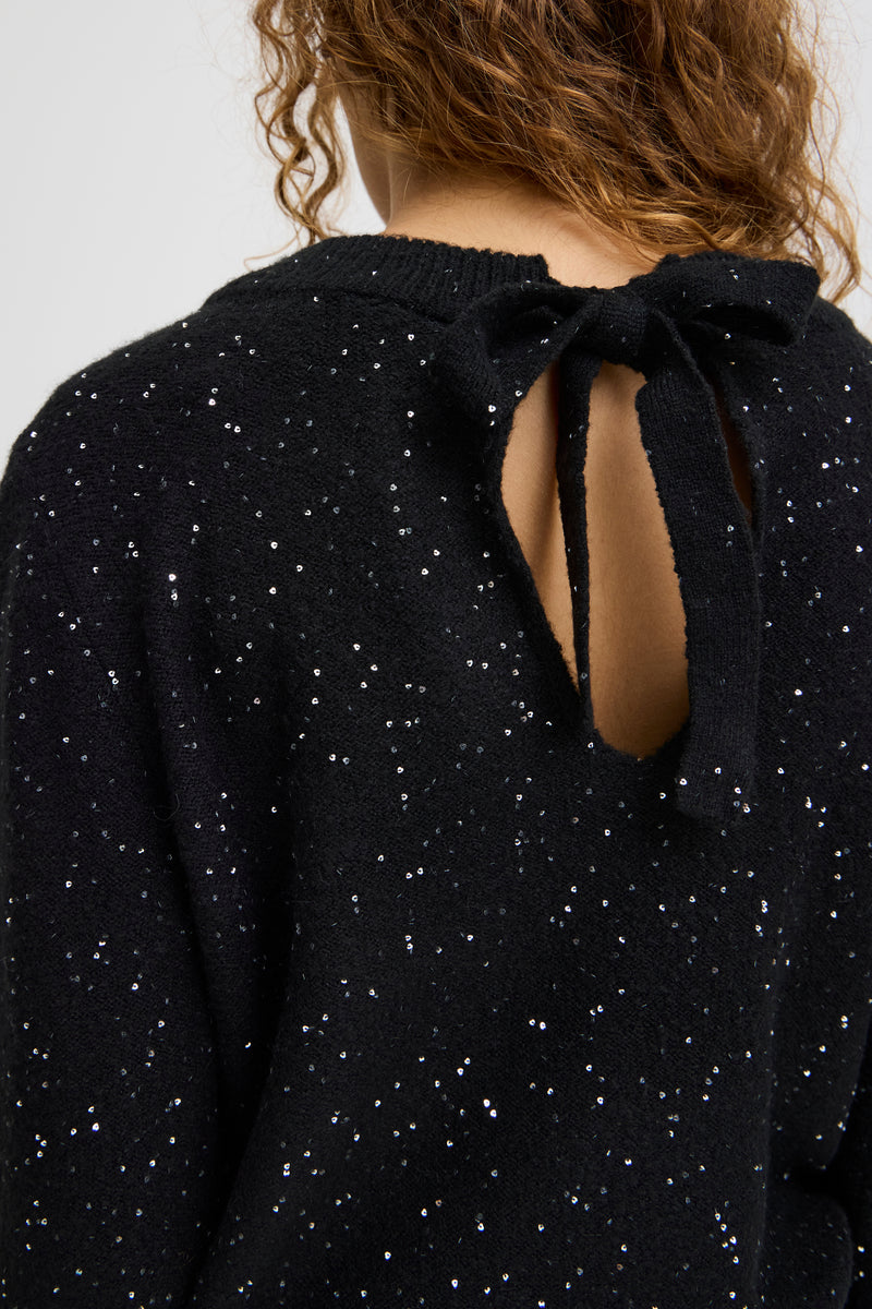 ICHI Black Sparkly Bow Jumper