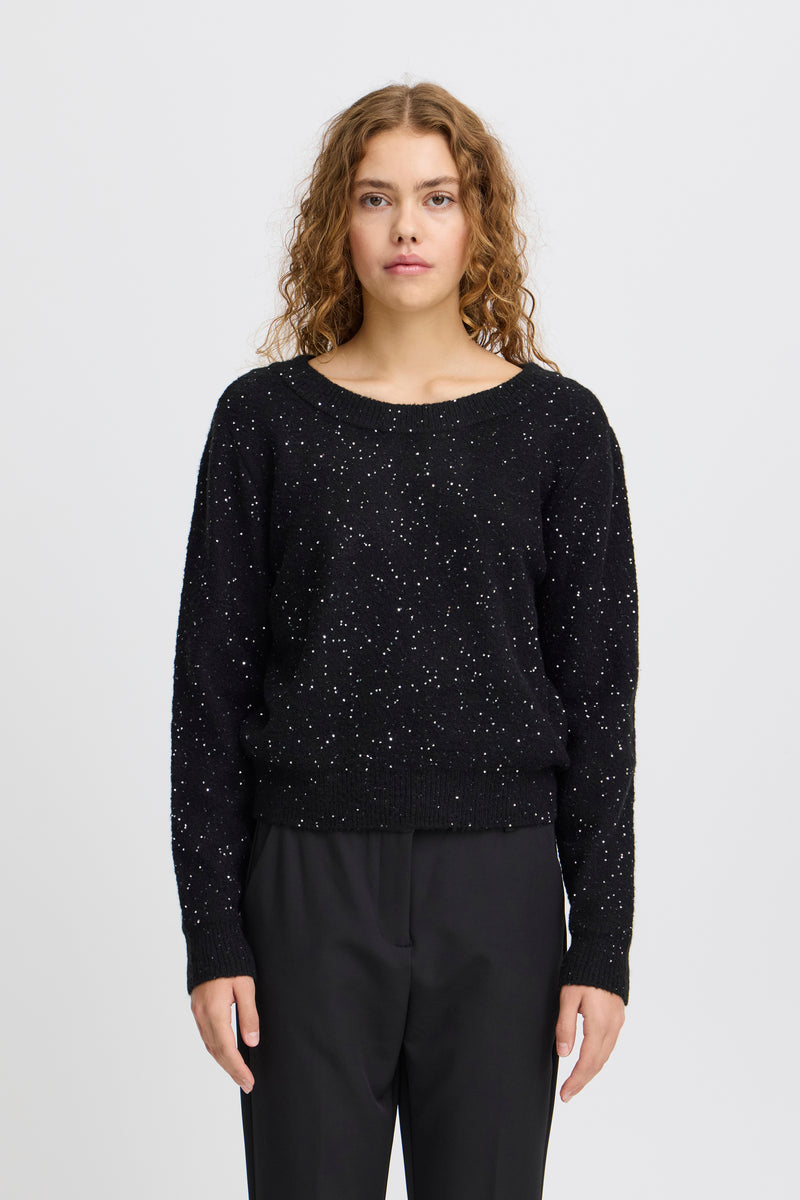 ICHI Black Sparkly Bow Jumper