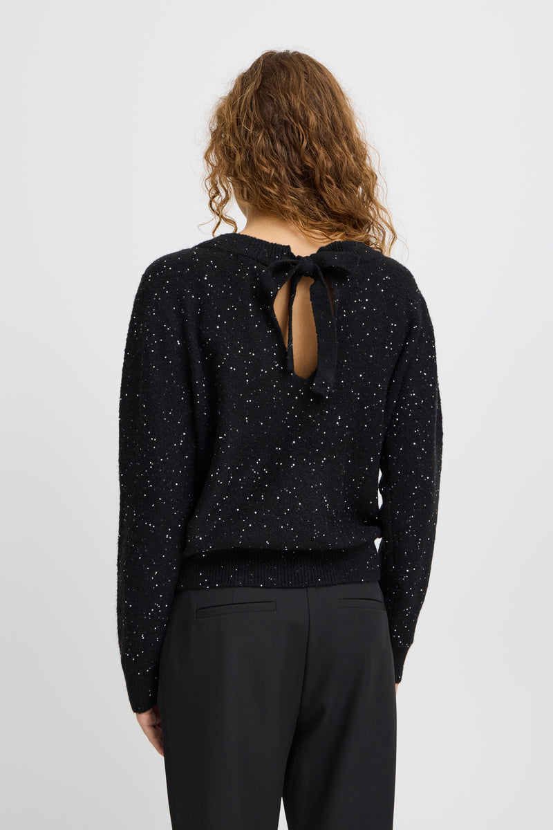 ICHI Black Sparkly Bow Jumper