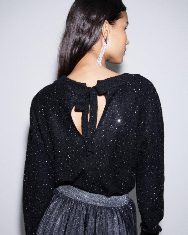 ICHI Black Sparkly Bow Jumper