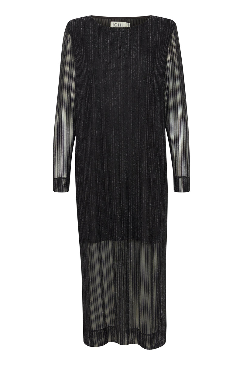 ICHI Black Lurex Sheer Midi Dress