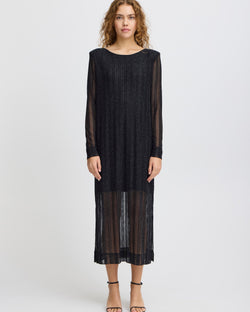 ICHI Black Lurex Sheer Midi Dress