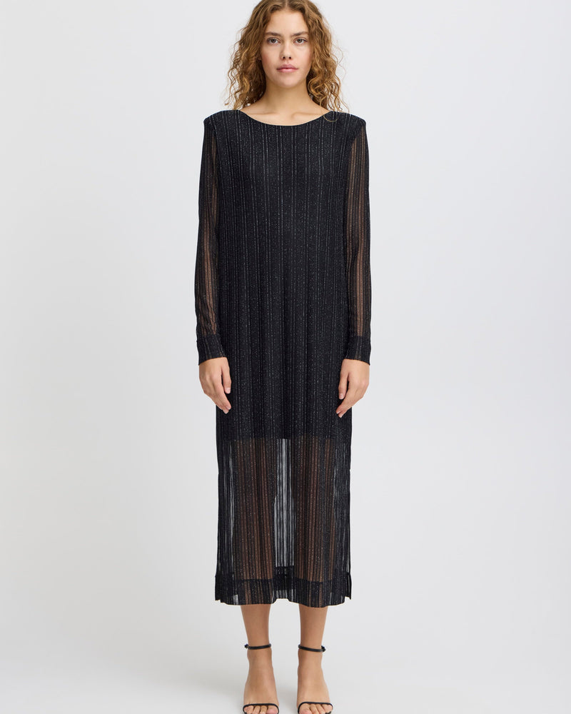 ICHI Black Lurex Sheer Midi Dress