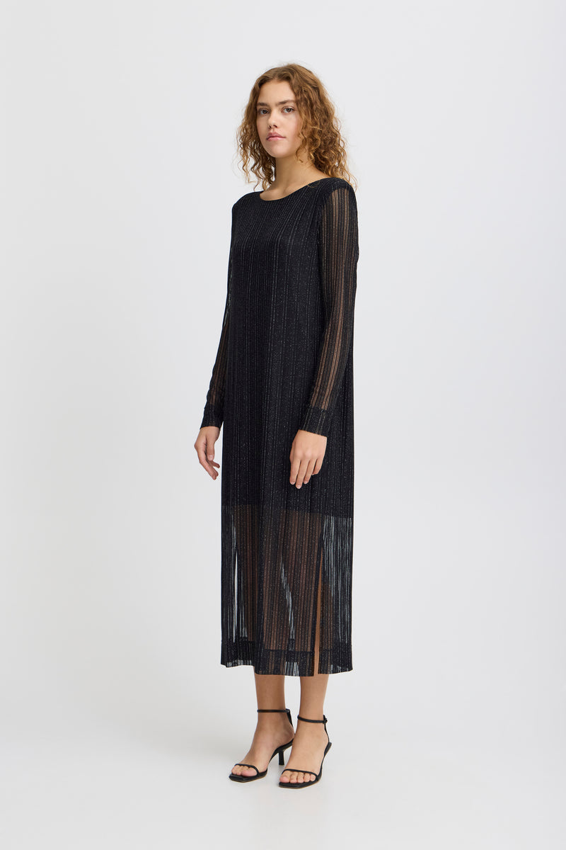 ICHI Black Lurex Sheer Midi Dress