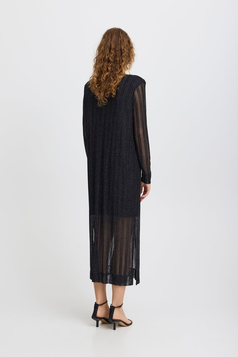 ICHI Black Lurex Sheer Midi Dress