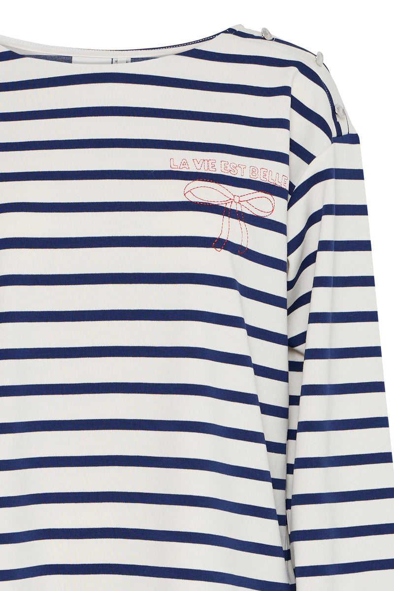 ICHI Rita Navy Stripe Bow Top