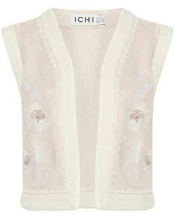 ICHI Feather Grey Embroidery Gillet