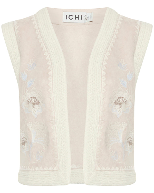 ICHI Feather Grey Embroidery Gillet