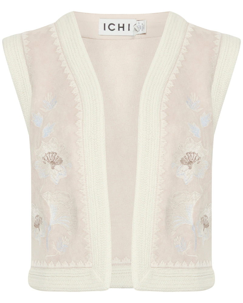 ICHI Feather Grey Embroidery Gillet