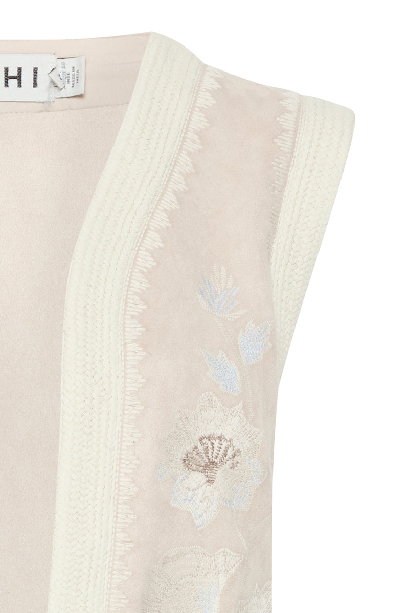 ICHI Feather Grey Embroidery Gillet