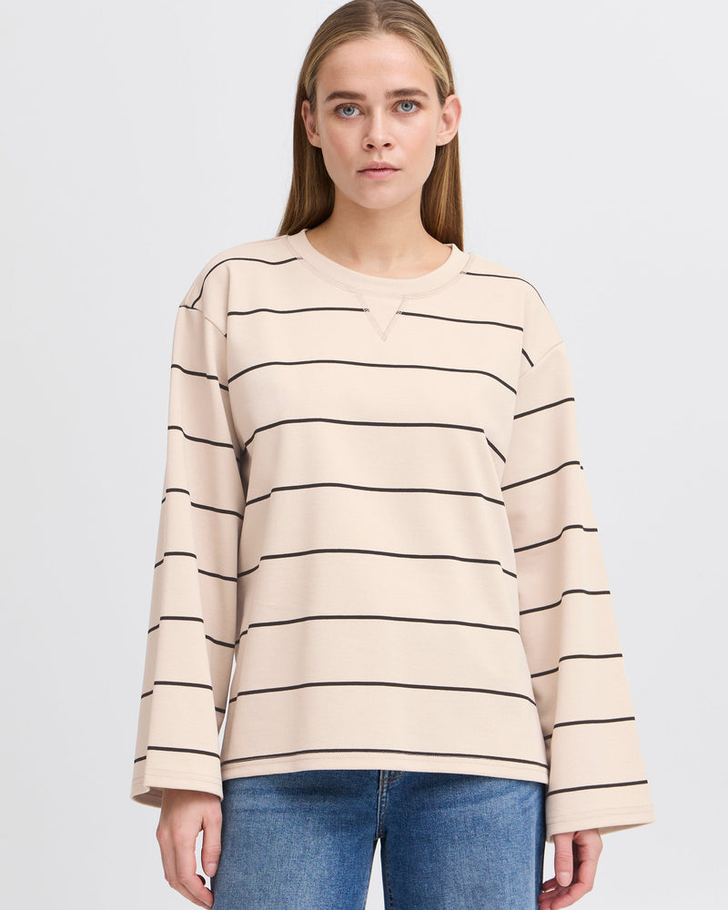 ICHI Doeskin & Navy Stripe Top