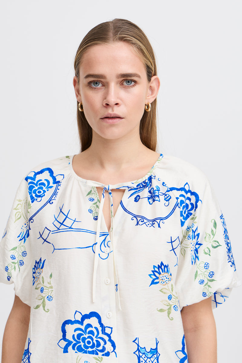 ICHI Lucie Blue Printed Top