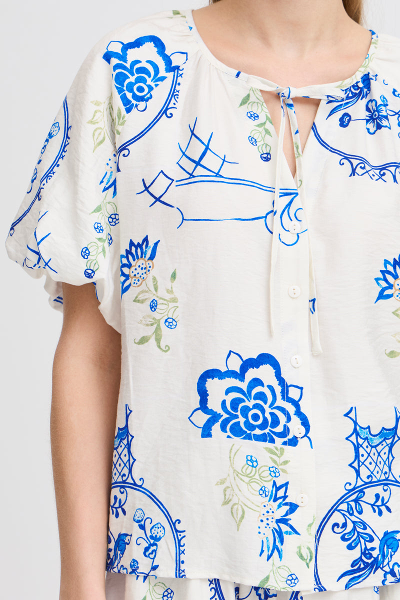 ICHI Lucie Blue Printed Top