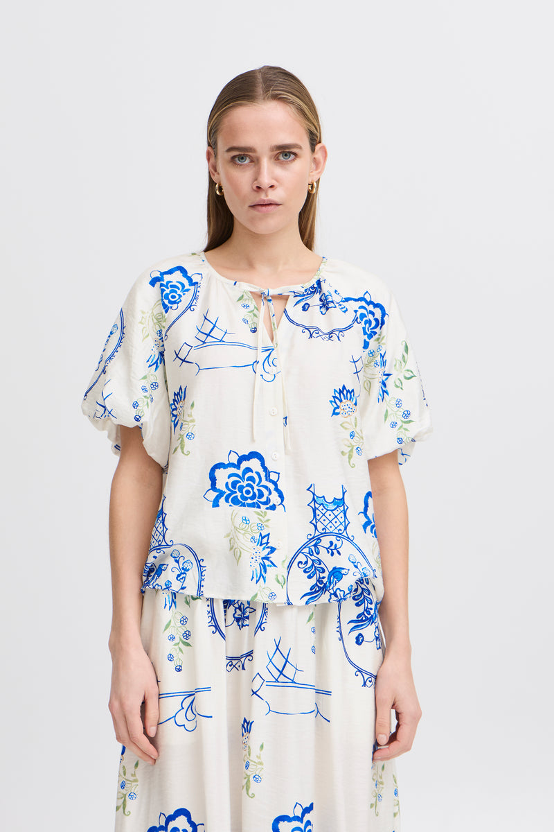 ICHI Lucie Blue Printed Top