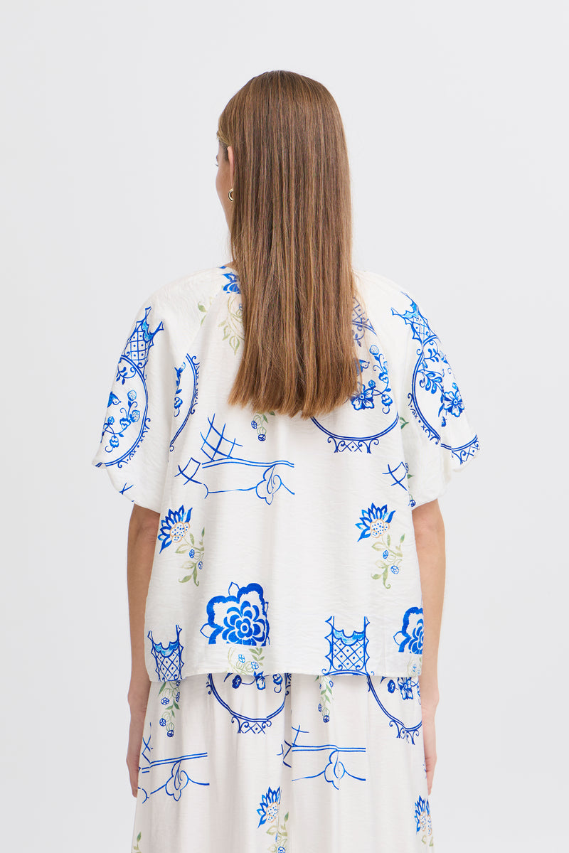 ICHI Lucie Blue Printed Top