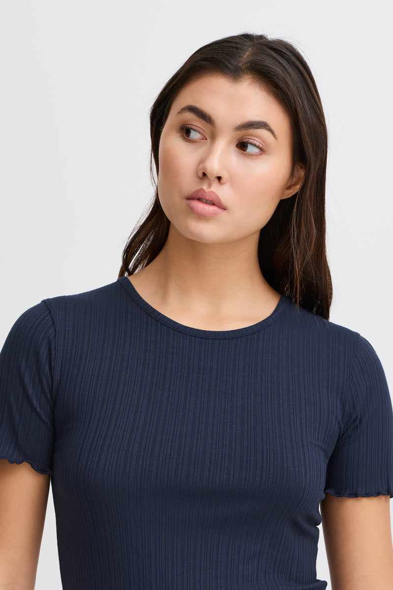 ICHI Cella Navy Ribbed Top