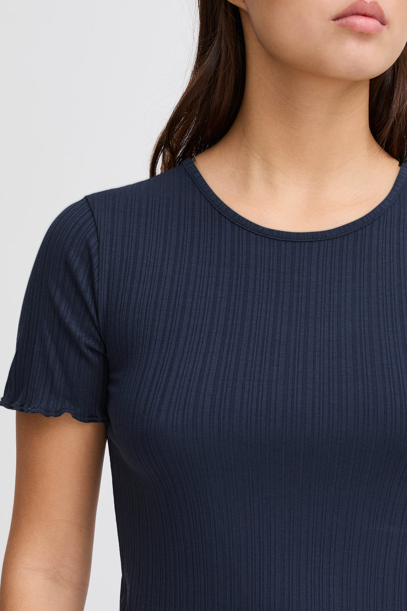 ICHI Cella Navy Ribbed Top