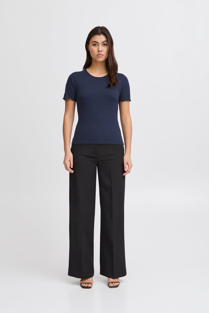 ICHI Cella Navy Ribbed Top