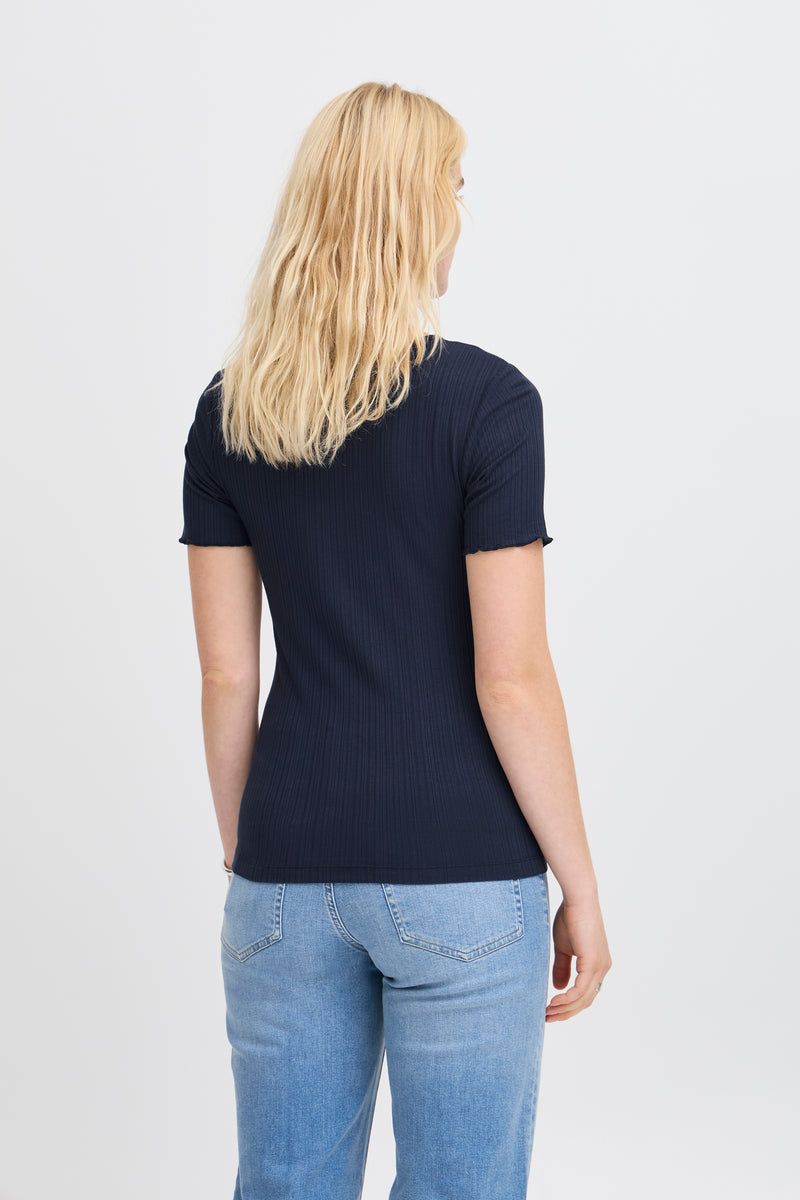 ICHI Cella Navy Ribbed Top