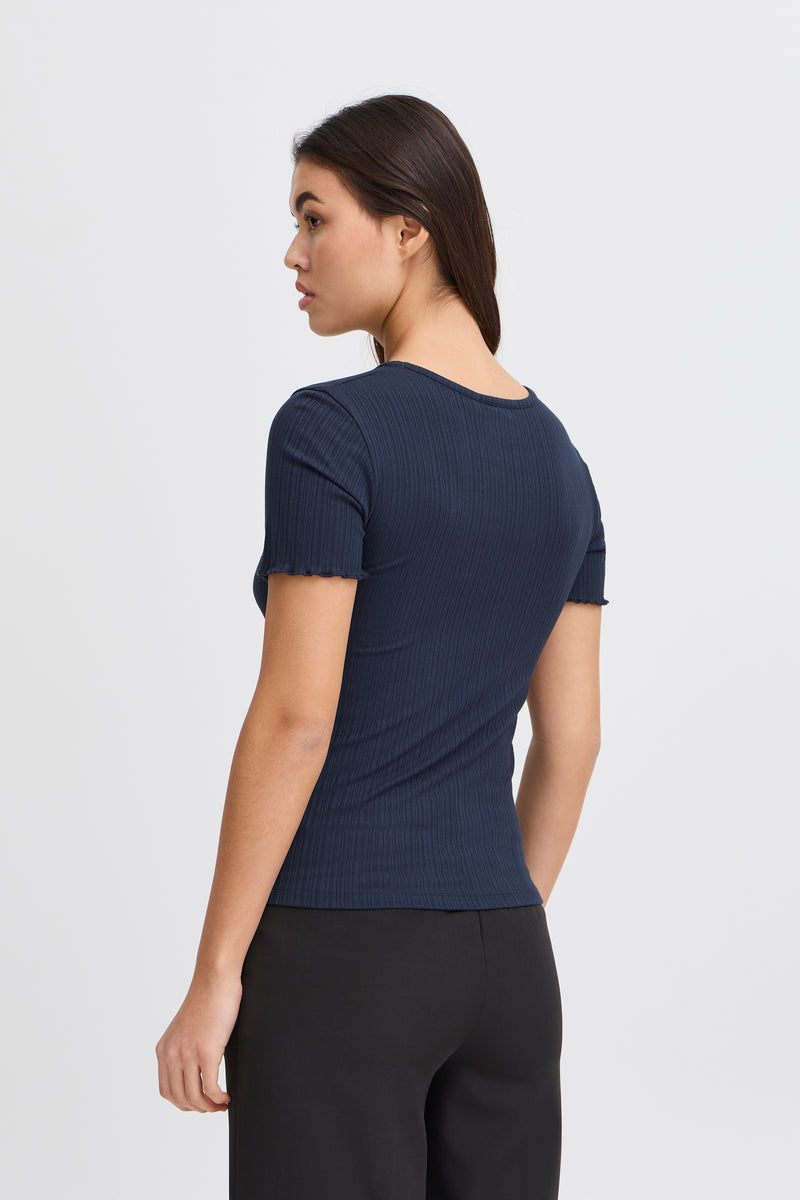 ICHI Cella Navy Ribbed Top