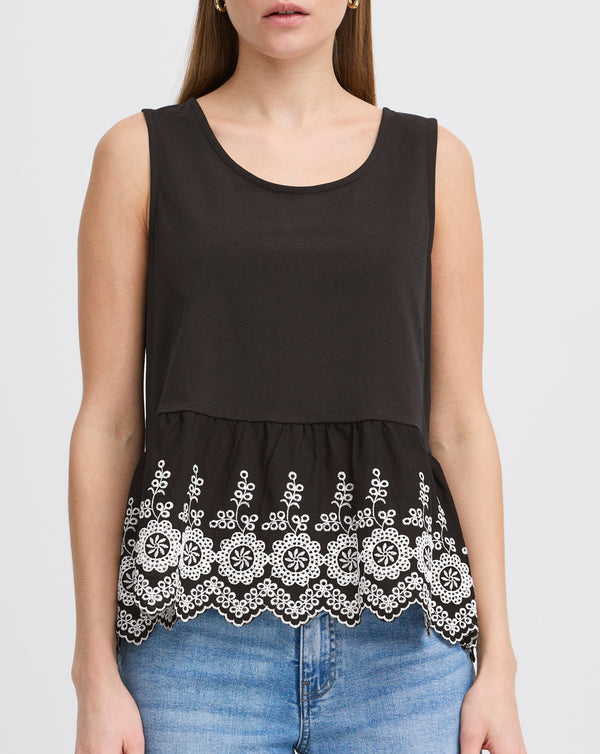 ICHI Maliu Black Embroidery Top