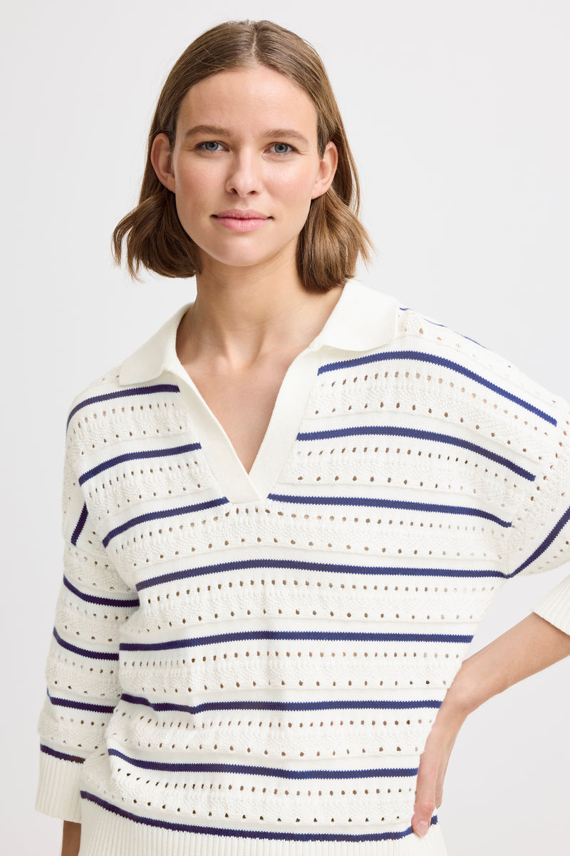 B.Young Navy Stripe Polo knit