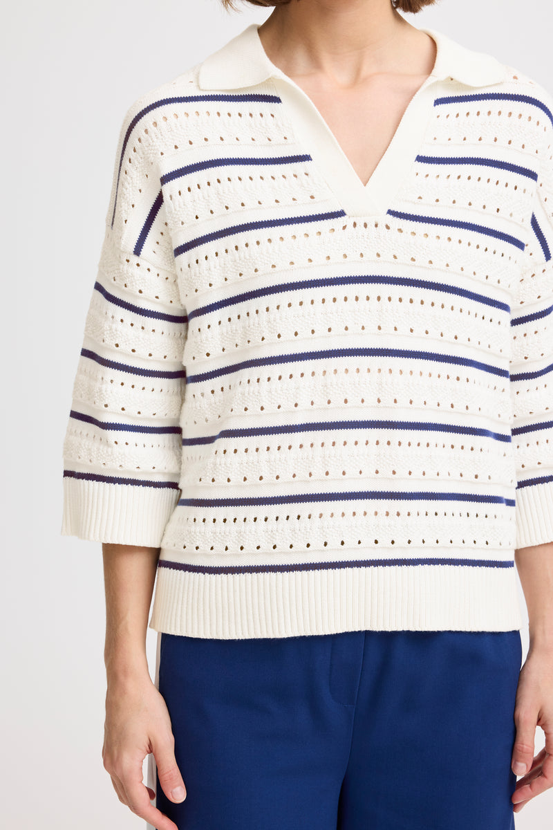 B.Young Navy Stripe Polo knit