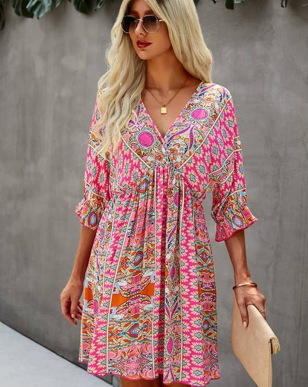 Boho Pink Swing Dress