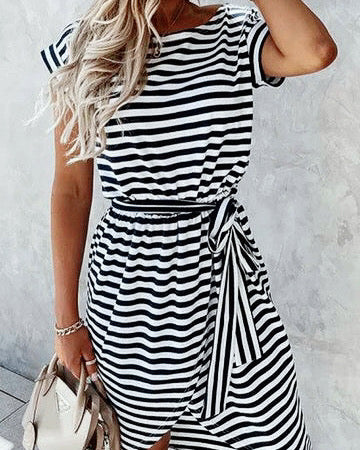 Amy - Black Stripe Front Wrap Dress