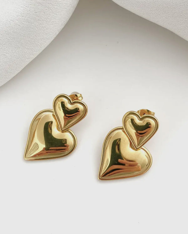 Double Heart Gold Earrings