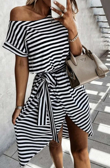 Amy - Black Stripe Front Wrap Dress