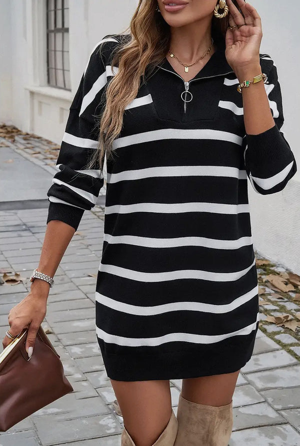 Black & White Stripe Zip Jumper Dress