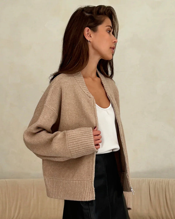 Zoey - Sand Ribbed Cardigan