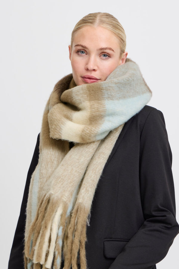 B.Young Dusty Blue & Neutral Scarf