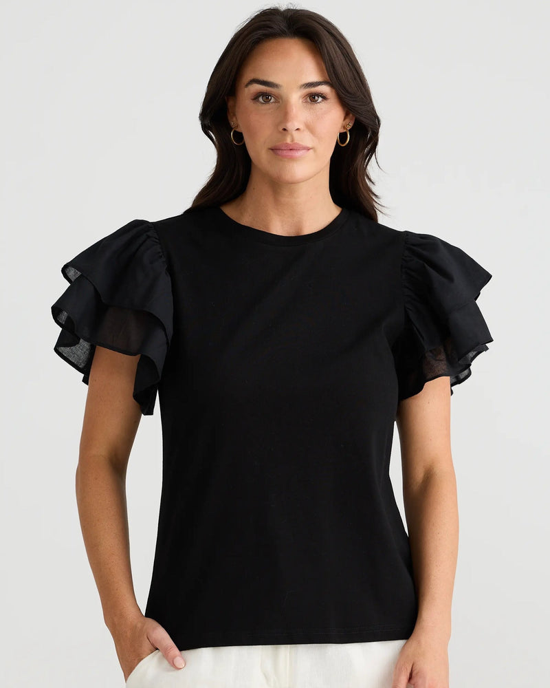 Brave & True - Abigail Black Ruffle Tee