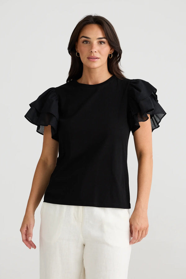 Brave & True - Abigail Black Ruffle Tee