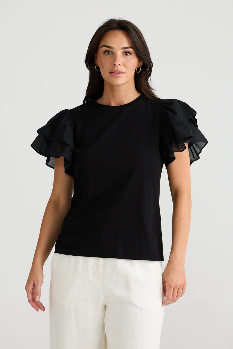 Brave & True - Abigail Black Ruffle Tee