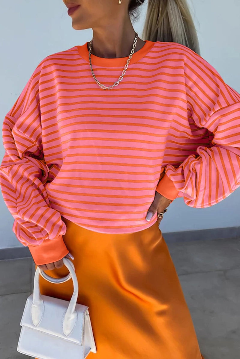 Pink & Orange Stripe Sweatshirt