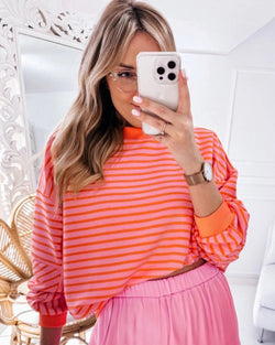 Pink & Orange Stripe Sweatshirt