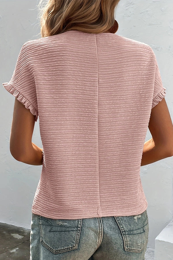 Pink Textured Ruffle Top