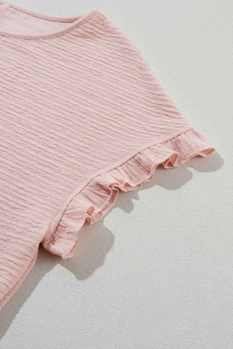 Pink Textured Ruffle Top