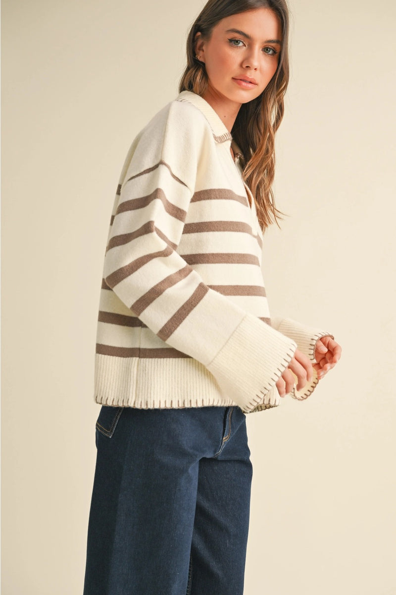 Miou Muse - Camel Stripe Knit Jumper