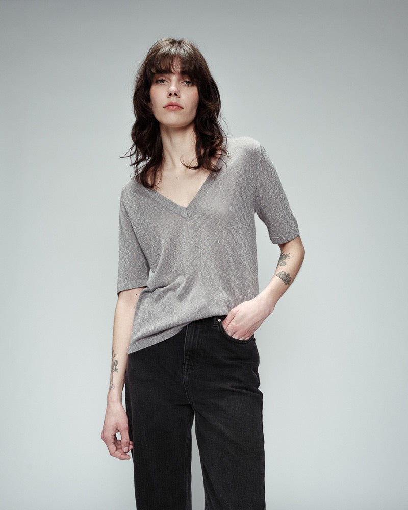 Grace & Mila - Grey Silver Lurex Top