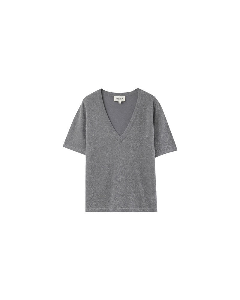 Grace & Mila - Grey Silver Lurex Top