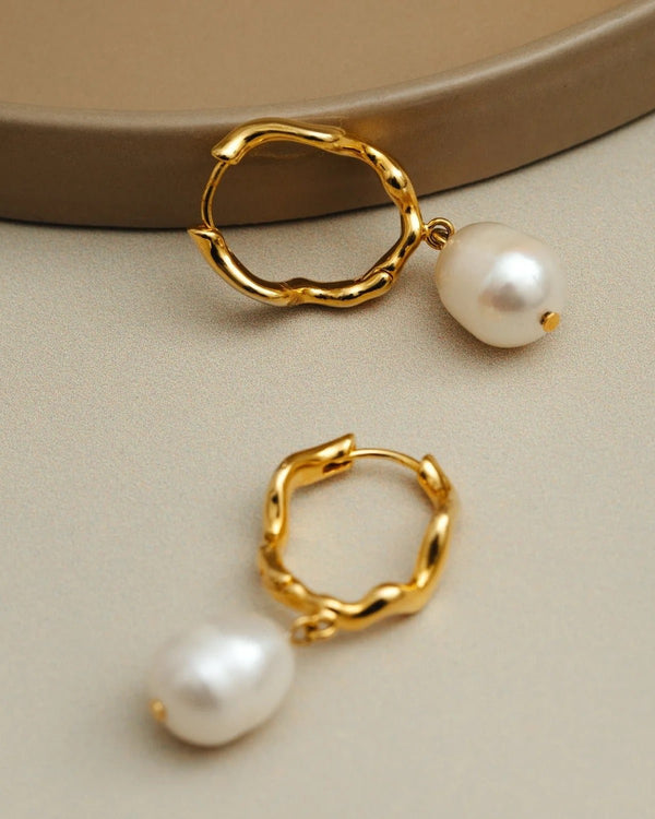 ORELIA - Wave Pearl Drop Earrings