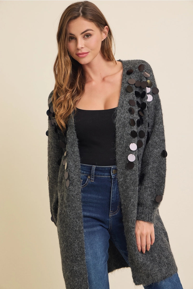 Black Sequin Fuzzy Soft Cardigan