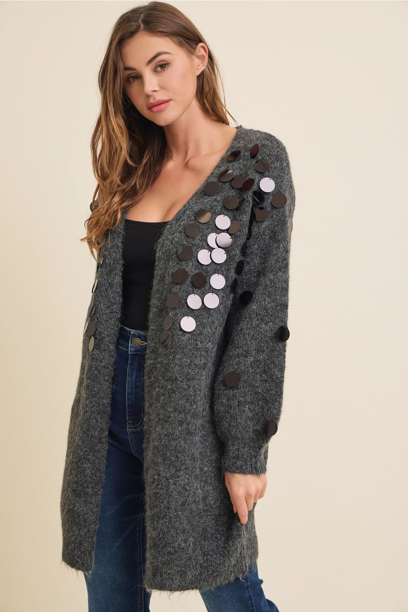 Black Sequin Fuzzy Soft Cardigan